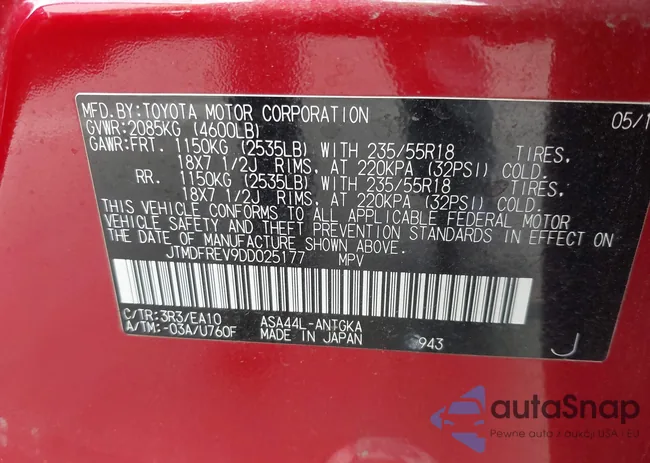 JTMDFREV9DD025177: 44434616