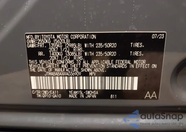 JTMABABAXRA036909: 44436080