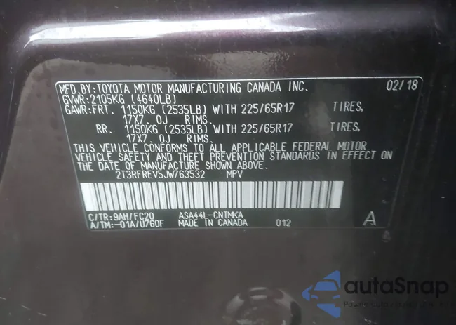 2T3RFREV5JW763532: 44435634