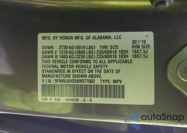 5FNRL6H55KB077002: 44435750