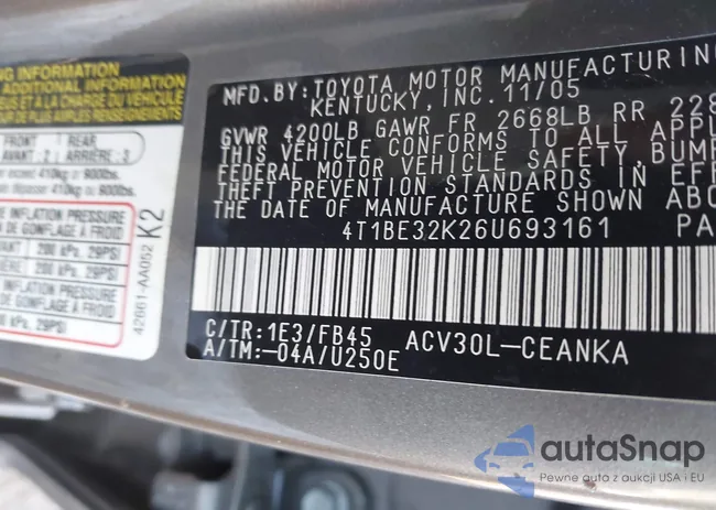 4T1BE32K26U693161: 44436866