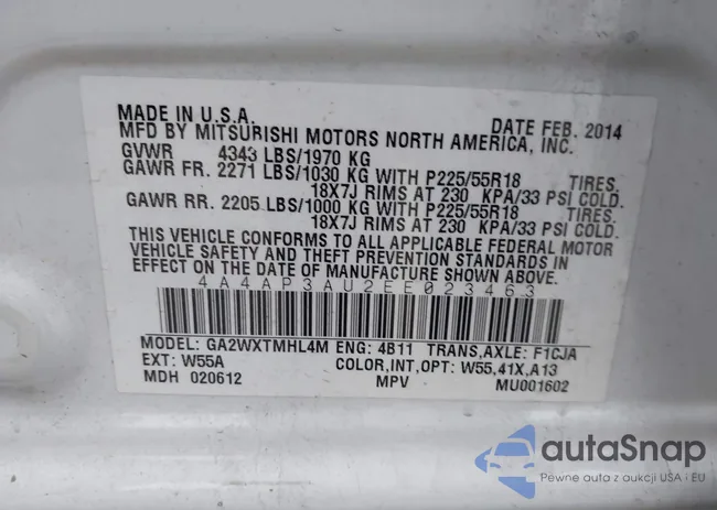 4A4AP3AU2EE023463: 44436883