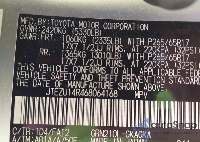 JTEZU14R468064168: 44438061