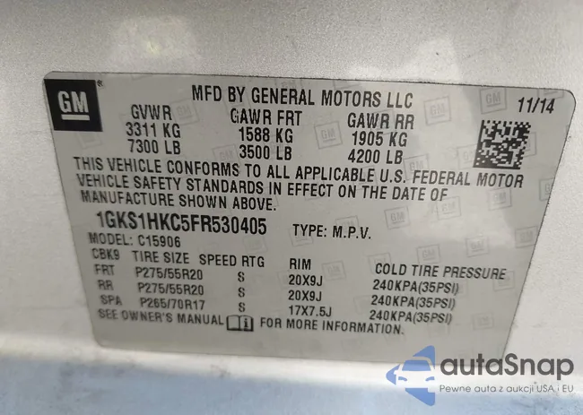 1GKS1HKC5FR530405: 44439092