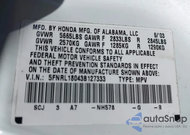 5FNRL18043B127333: 44439130