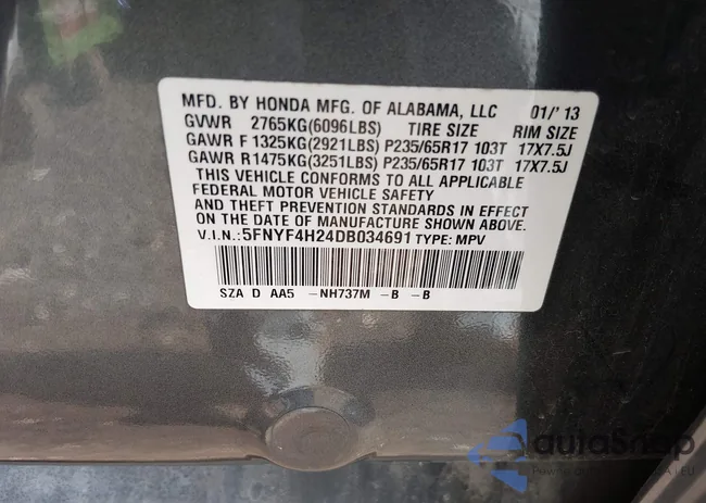 5FNYF4H24DB034691: 44439141