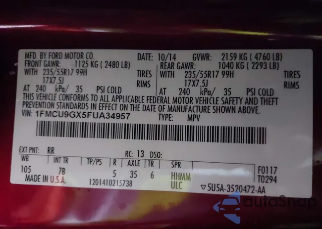 1FMCU9GX5FUA34957: 44439217