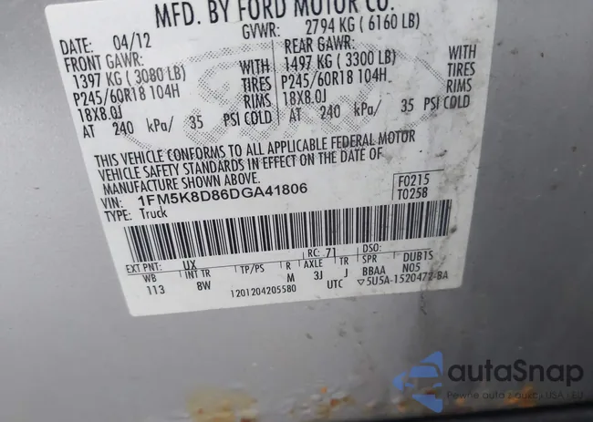 1FM5K8D86DGA41806: 44438535