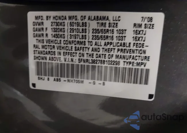 5FNRL38278B102298: 44439944