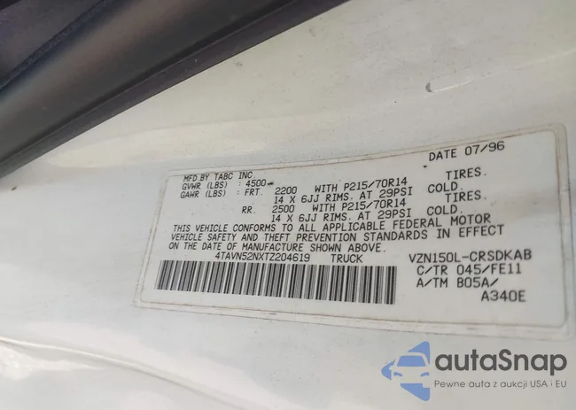 4TAVN52NXTZ204619: 44440018