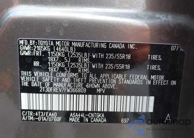 2T3DFREV7FW366809: 44440281