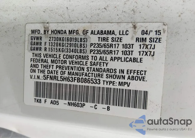 5FNRL5H63FB086533: 44439348