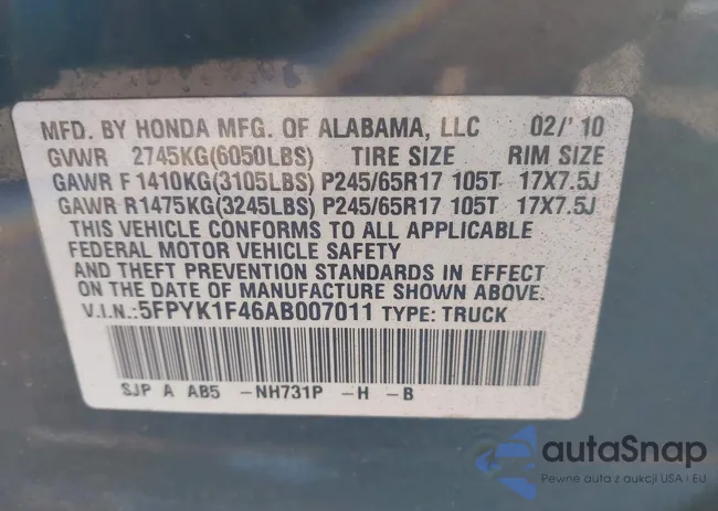 5FPYK1F46AB007011: 44440957