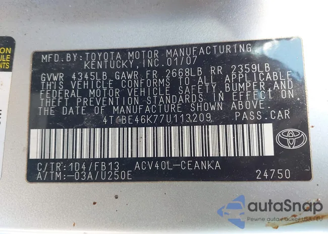 4T1BE46K77U113209: 44440389