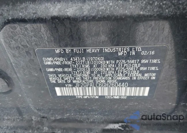 JF2GPALC6GH260440: 44440623