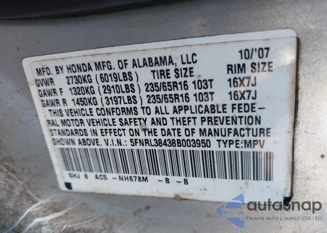 5FNRL38438B003950: 44440668