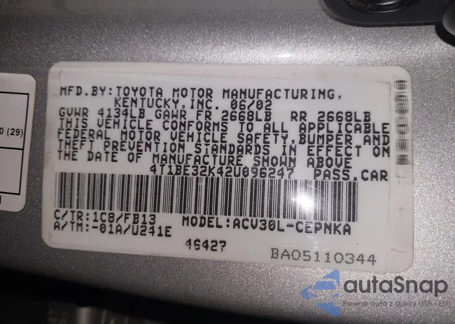 4T1BE32K42U096247: 44440717