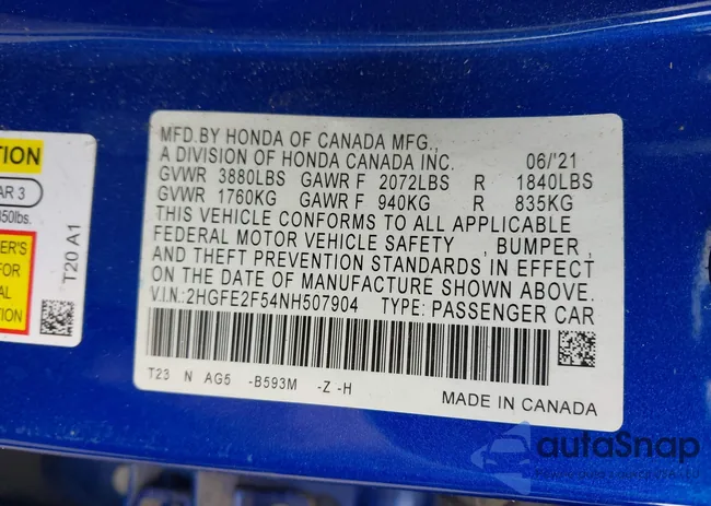 2HGFE2F54NH507904: 44442185