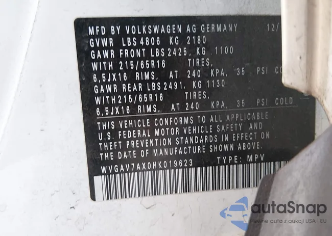 WVGAV7AX0HK019623: 44442245