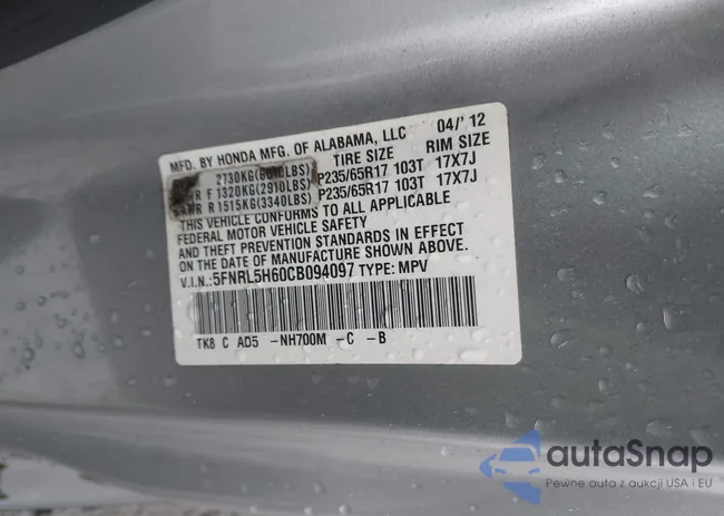 5FNRL5H60CB094097: 44441648