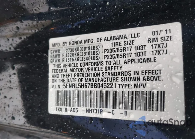 5FNRL5H67BB045221: 44441746