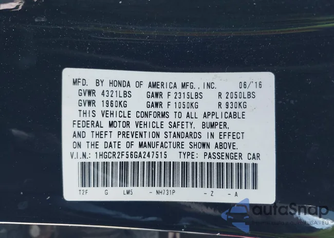 1HGCR2F56GA247515: 44442992