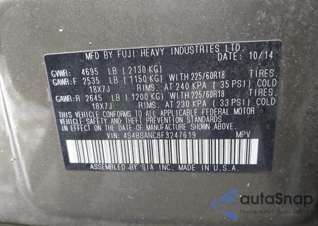 4S4BSANC8F3247619: 44443201