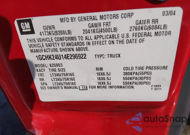 1GCHK24U14E296922: 44442408