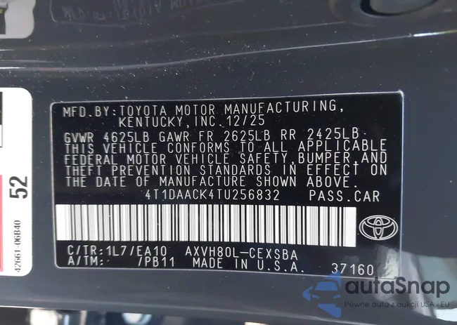 4T1DAACK4TU256832: 44442425