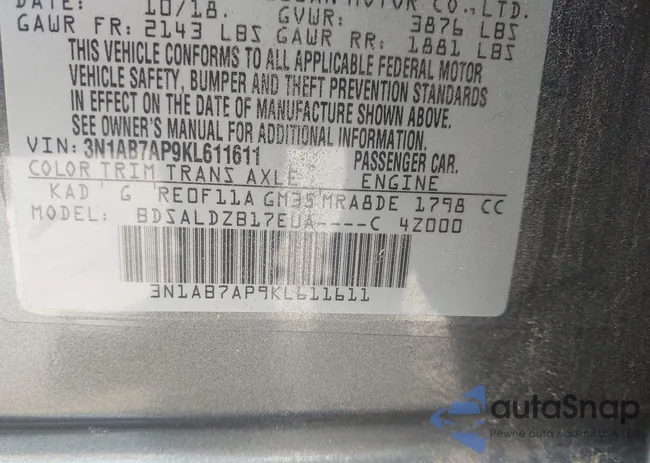 3N1AB7AP9KL611611: 44442534