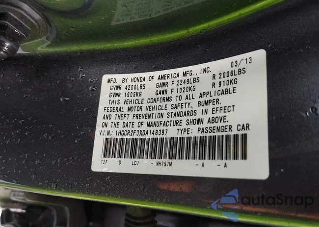 1HGCR2F3XDA148397: 44442623