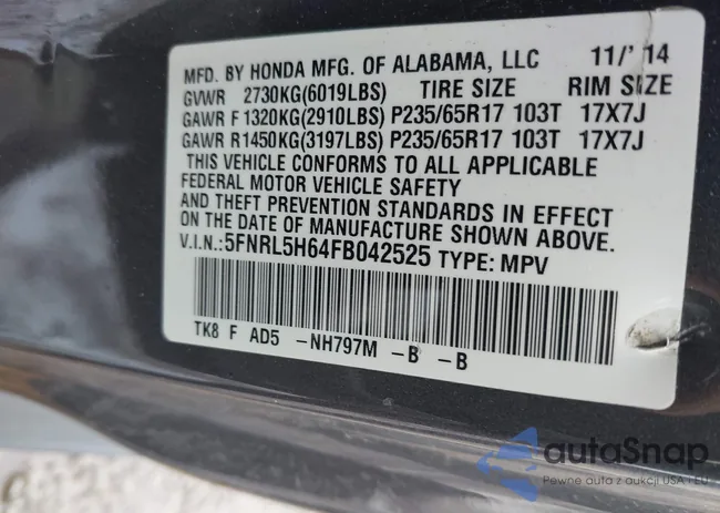 5FNRL5H64FB042525: 44443847