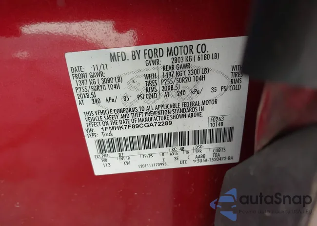 1FMHK7F89CGA72289: 44443944