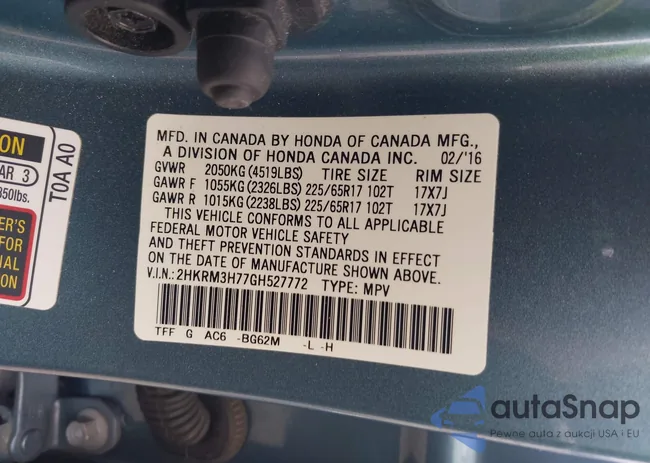 2HKRM3H77GH527772: 44444137