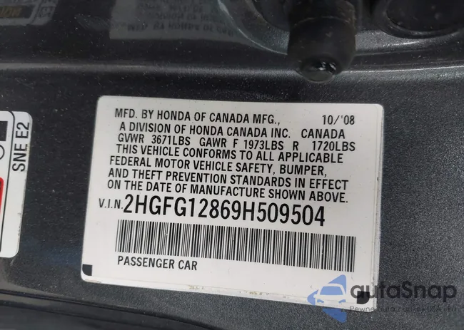 2HGFG12869H509504: 44444197