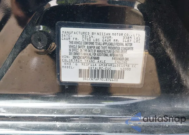 3N1CN7AP7EL876600: 44444330