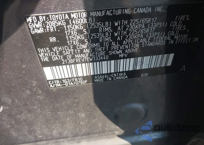 2T3BFREV7EW133440: 44443467