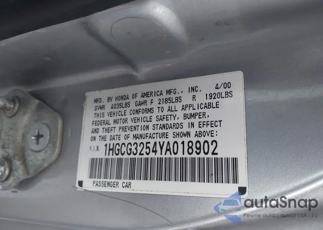 1HGCG3254YA018902: 44443578