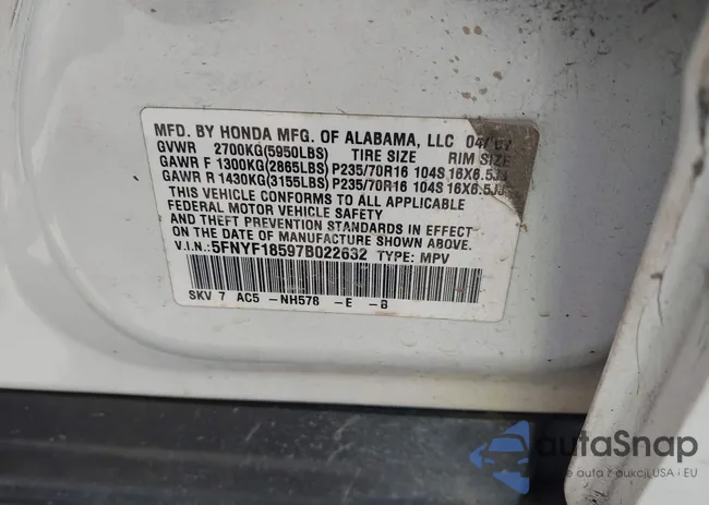 5FNYF18597B022632: 44443587