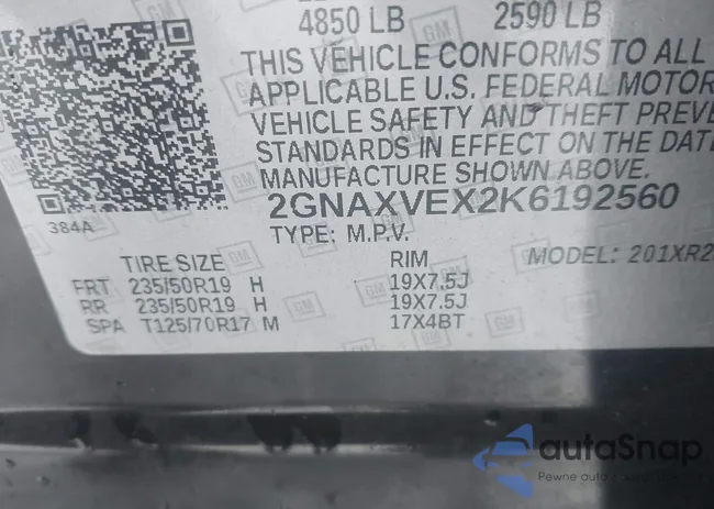 2GNAXVEX2K6192560: 44443629