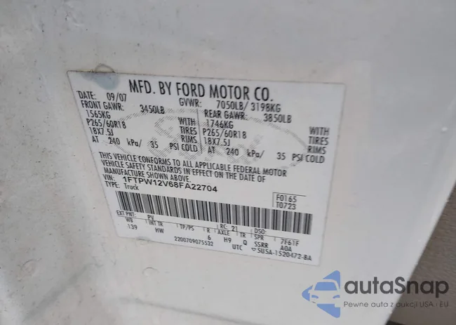 1FTPW12V68FA22704: 44443647