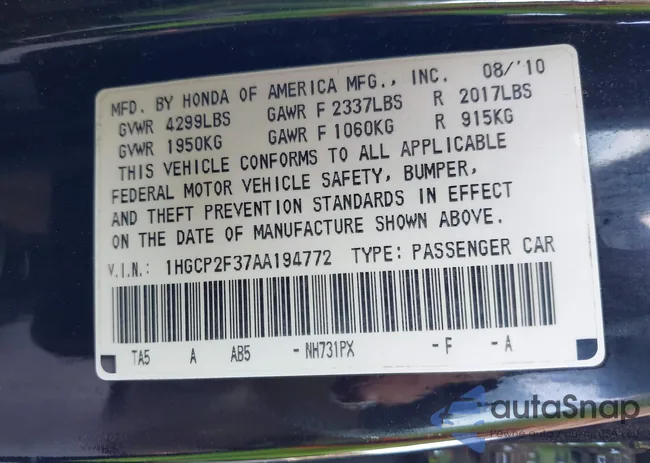 1HGCP2F37AA194772: 44444750