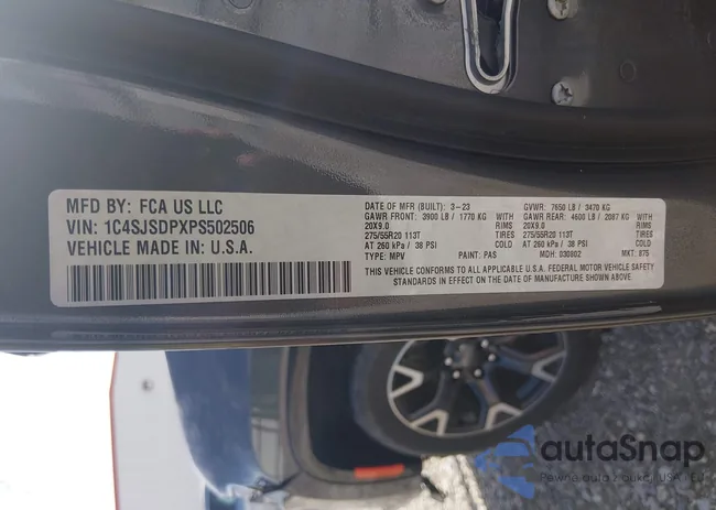 1C4SJSDPXPS502506: 44444767