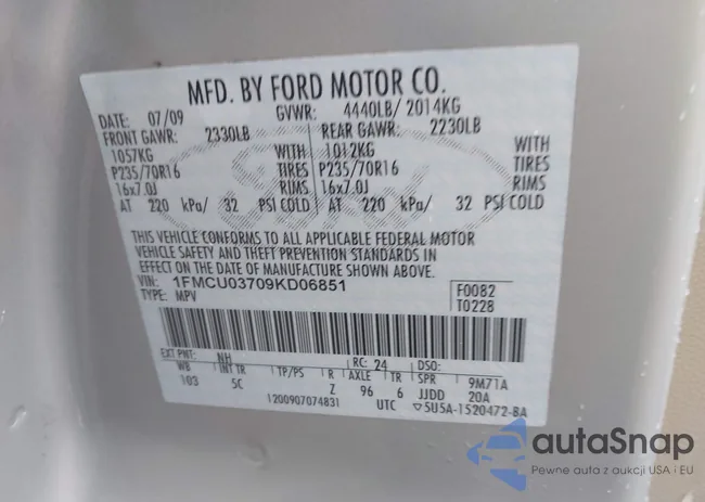 1FMCU03709KD06851: 44444774