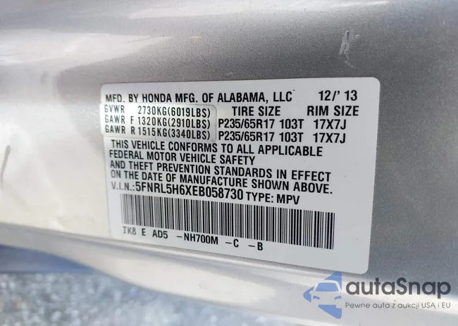 5FNRL5H6XEB058730: 44445253