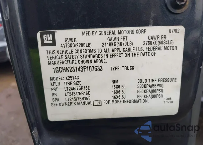 1GCHK23143F107633: 44444504