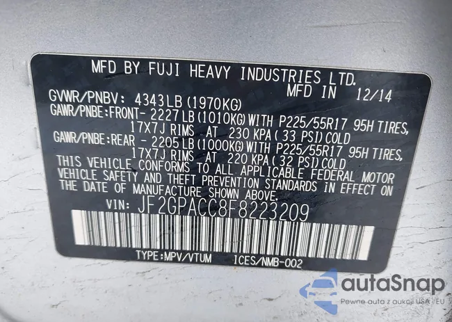 JF2GPACC8F8223209: 44444540