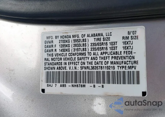5FNRL38267B119219: 44445871