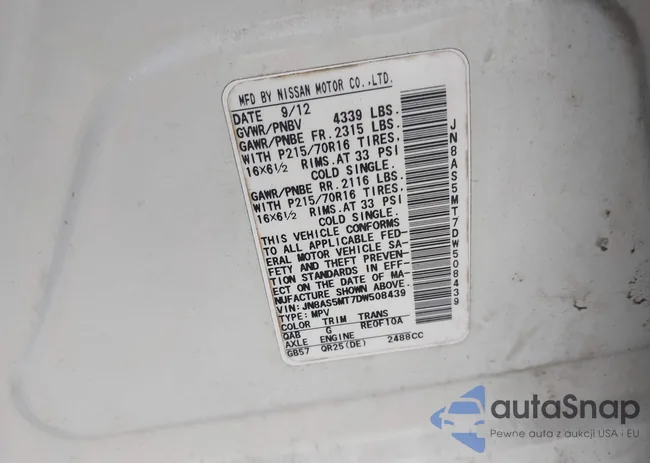 JN8AS5MT7DW508439: 44445566