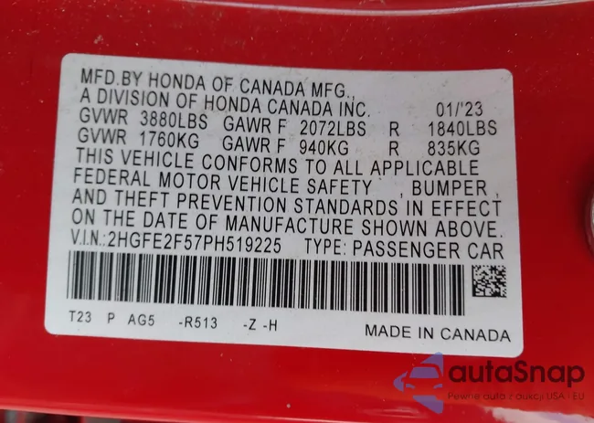 2HGFE2F57PH519225: 44445733